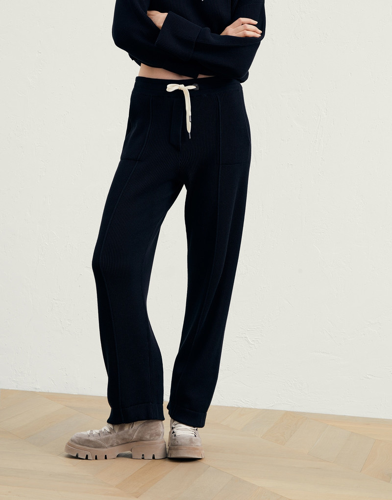 Cotton English rib knit trousers with shiny eyelets - 1