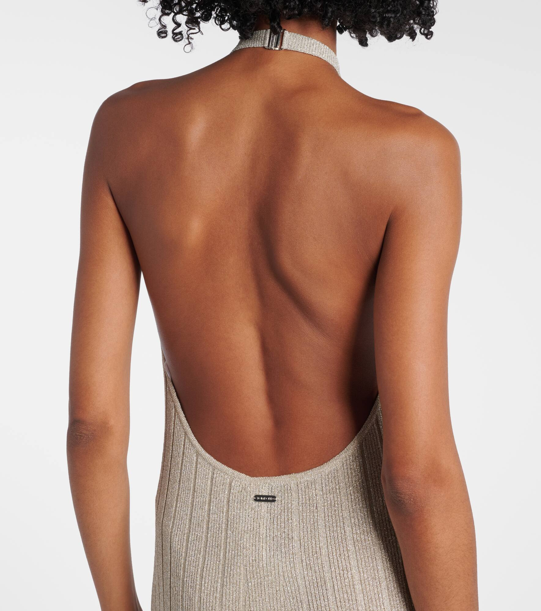 Ribbed-knit halterneck lamé maxi dress - 5