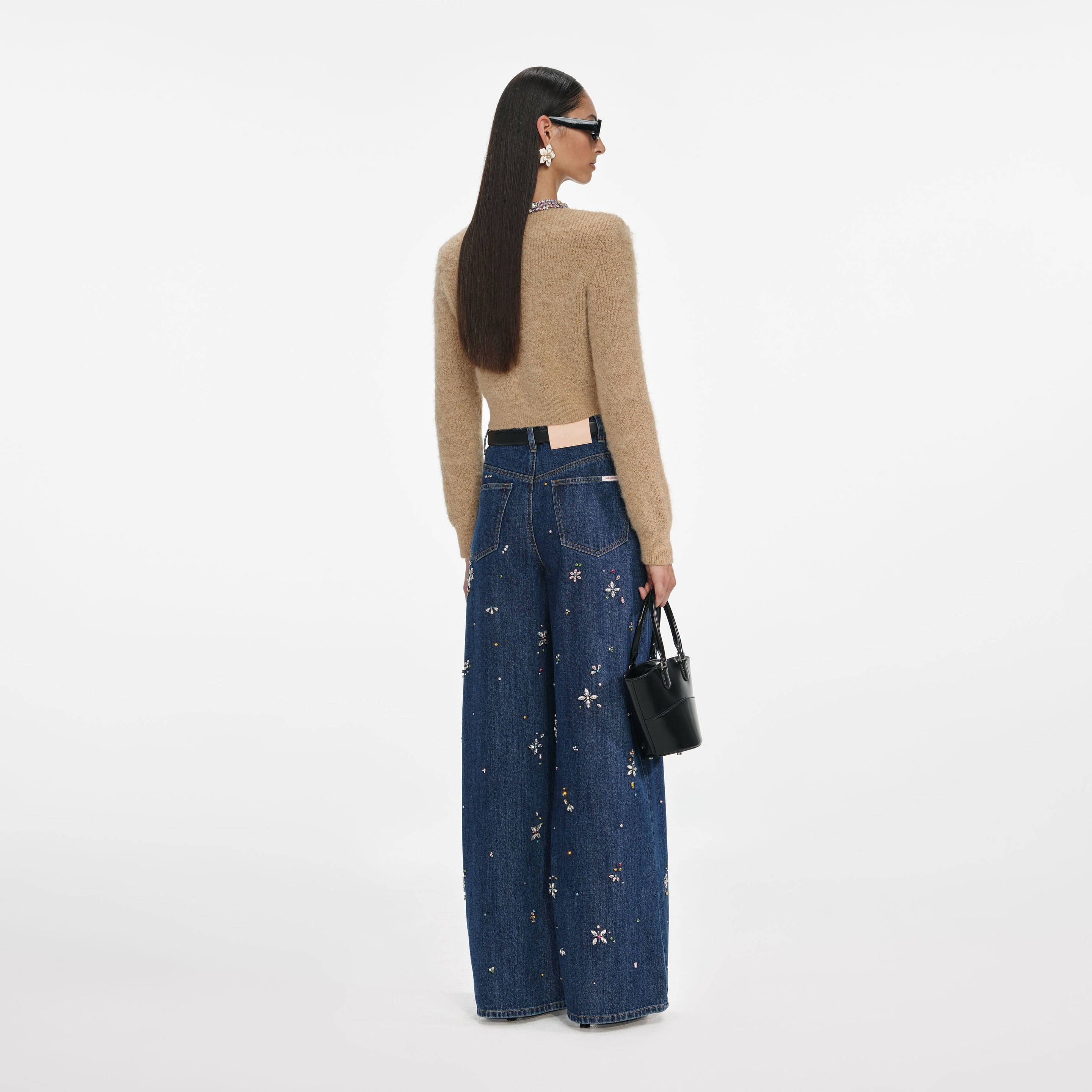 Blue Embellished Wide Leg Jeans - 3