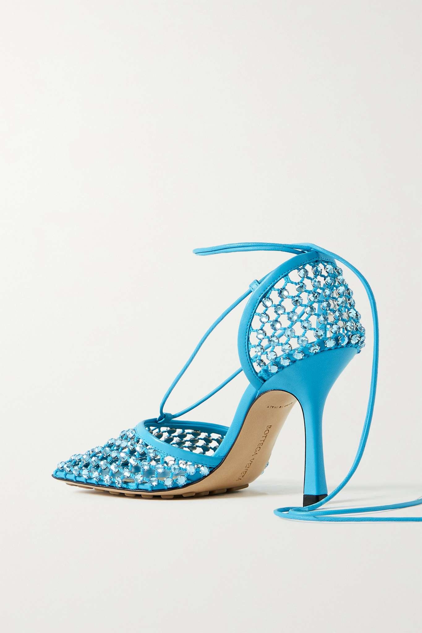 Leather-trimmed crystal-embellished mesh pumps - 3