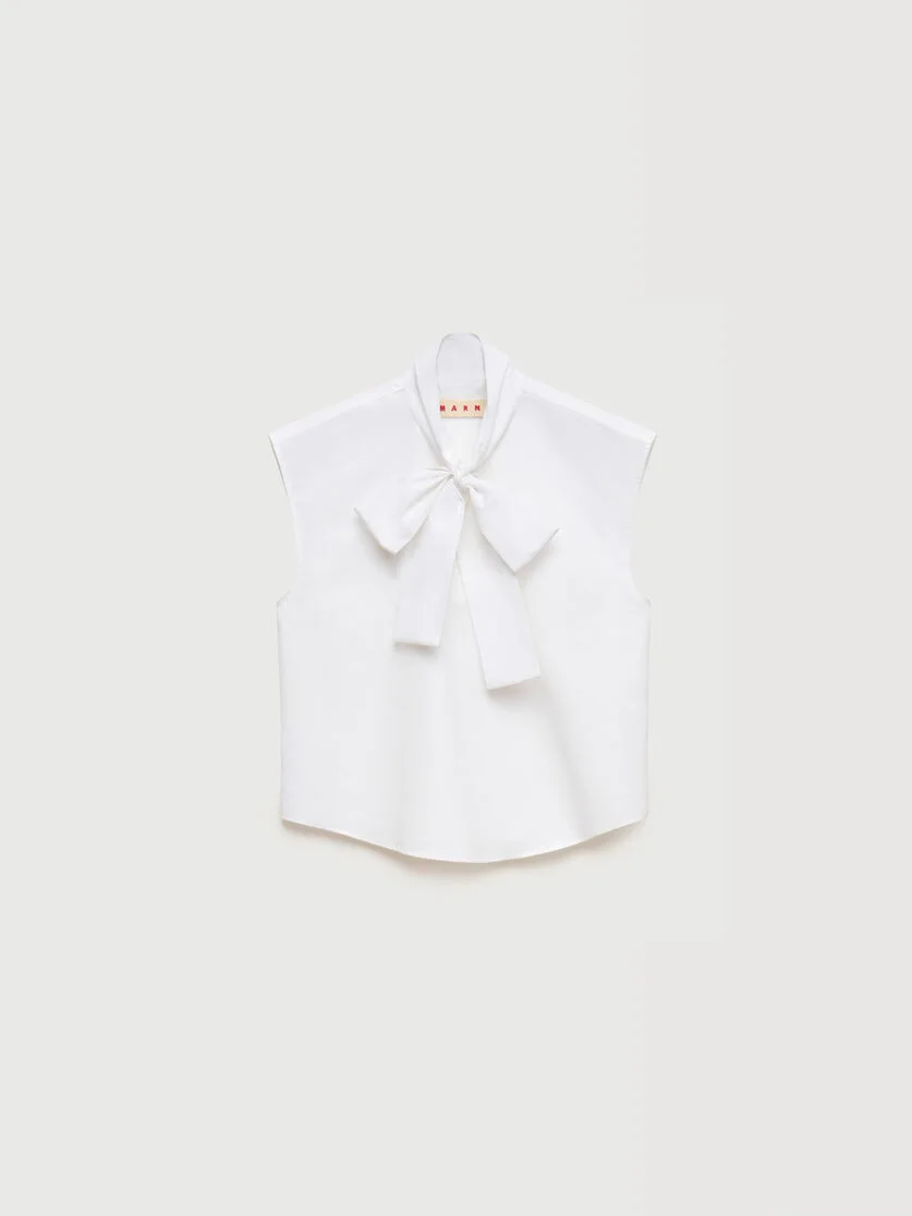 WHITE POPLIN SLEEVELESS BLOUSE WITH NECK TIE - 1