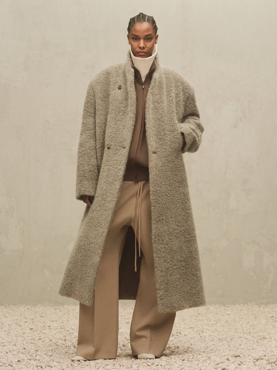 Wool Boucle Stand Collar Overcoat - 5