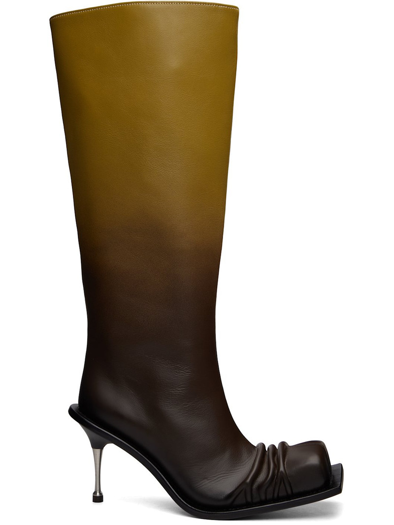 Brown Stiletto Heel Classic Square Toe Boots 1