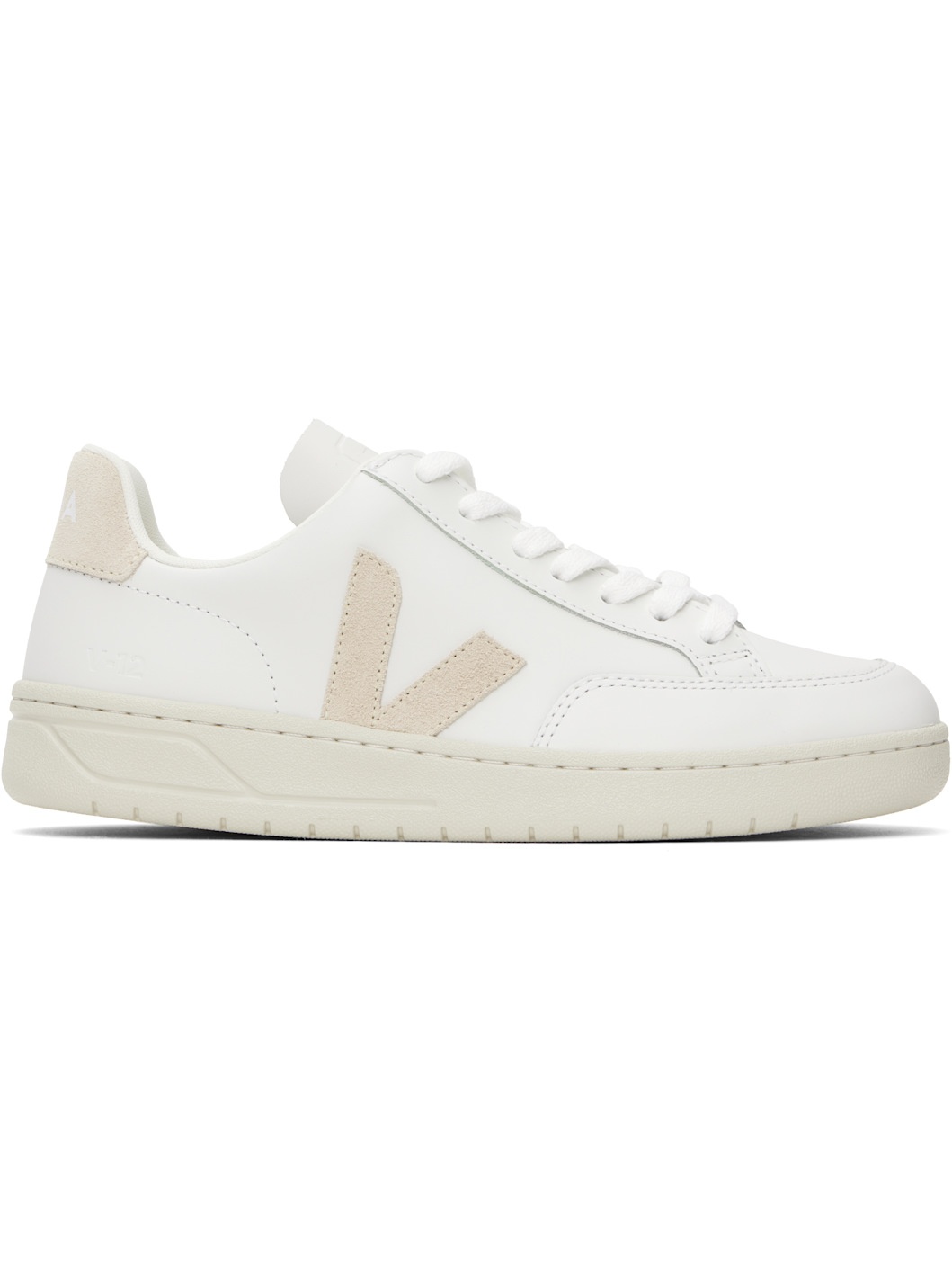 White & Beige V-12 Leather Sneakers - 1