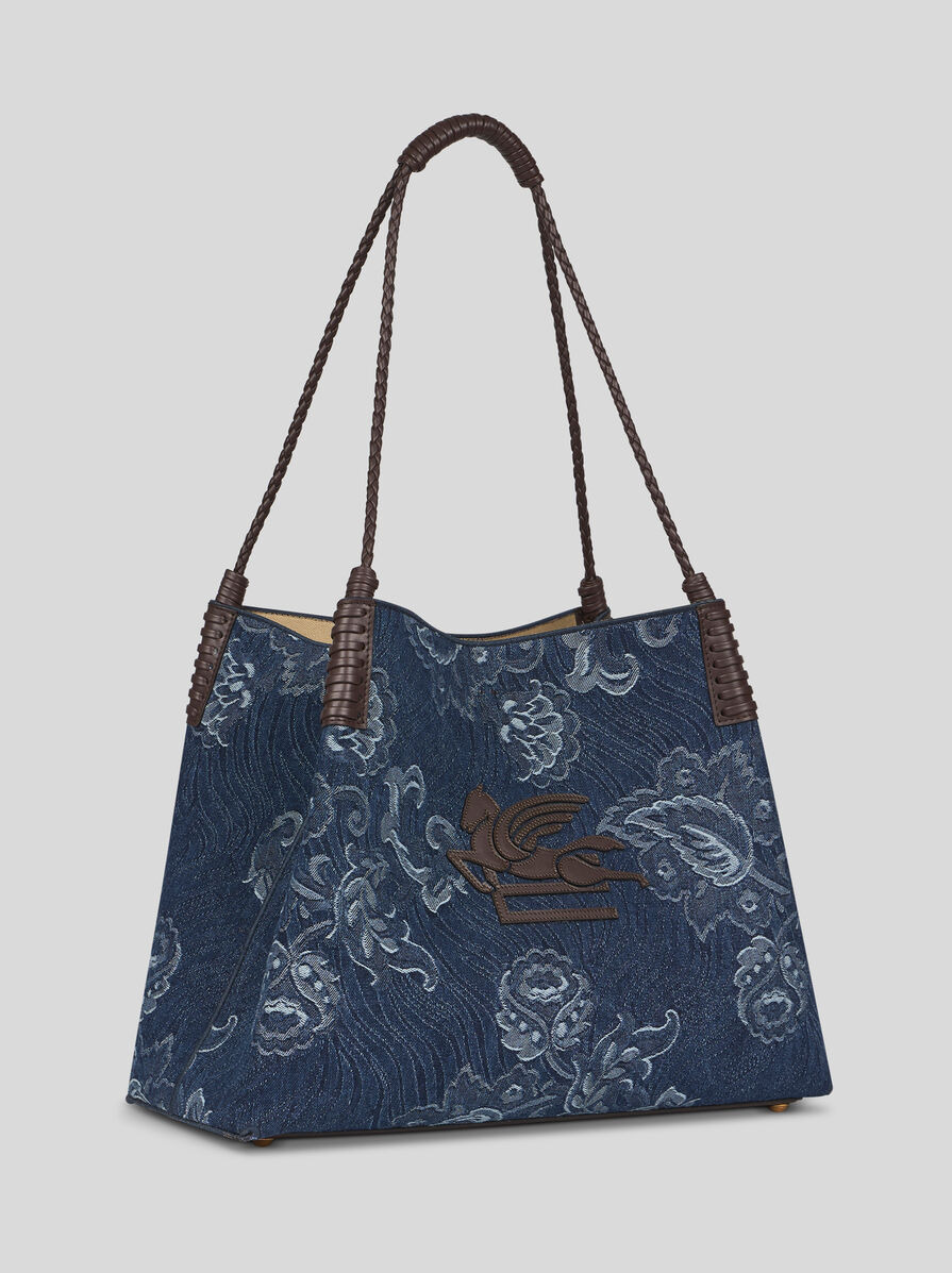 MEDIUM LIBRA TOTE BAG IN JACQUARD DENIM - 6