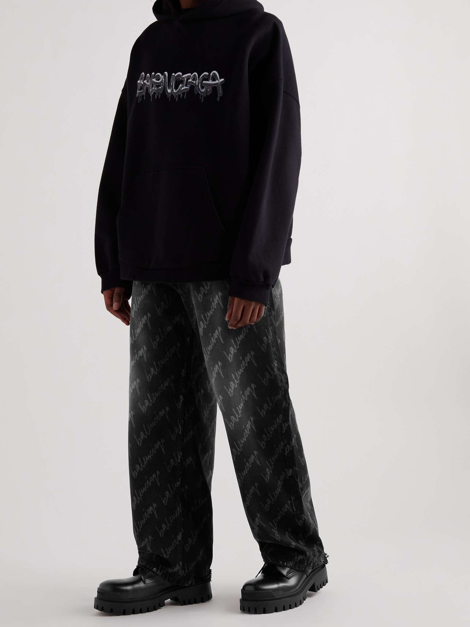 Wide-Leg Distressed Logo-Print Jeans - 2