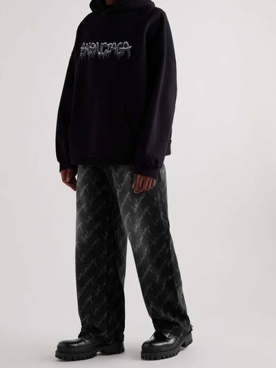 BALENCIAGA Wide-Leg Distressed Logo-Print Jeans outlook