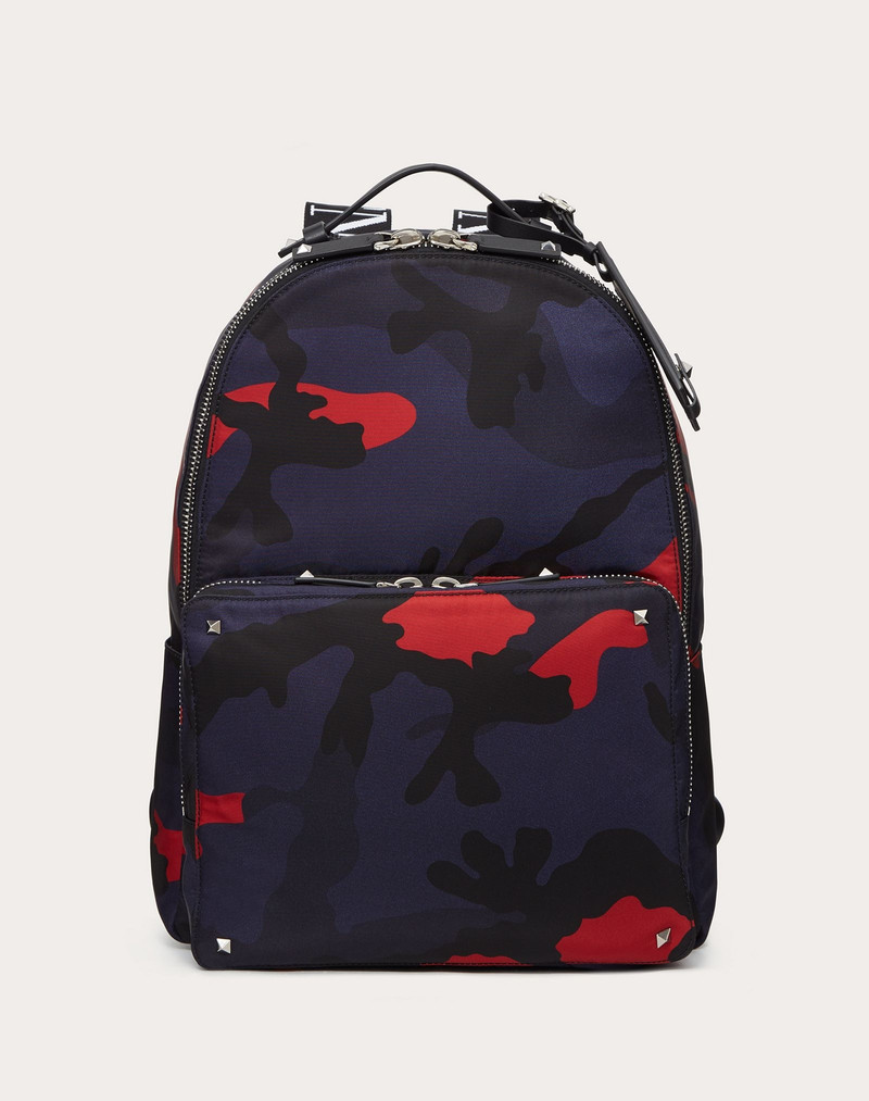 CAMOUFLAGE NYLON BACKPACK WITH VLTN RIBBON STRAPS 1