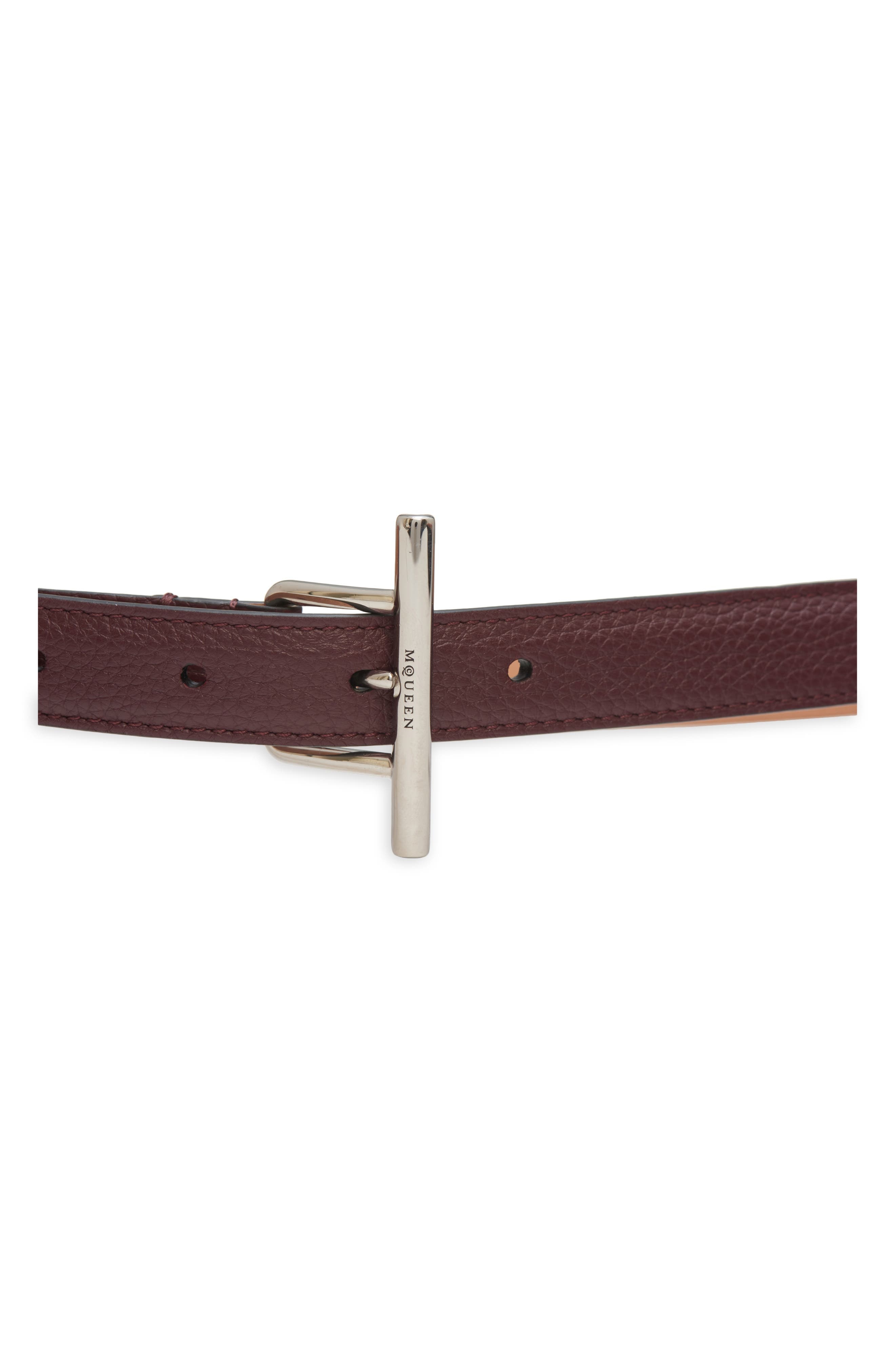 McQueen Sling Leather Belt in Cranberry/Silver at Nordstrom - 2