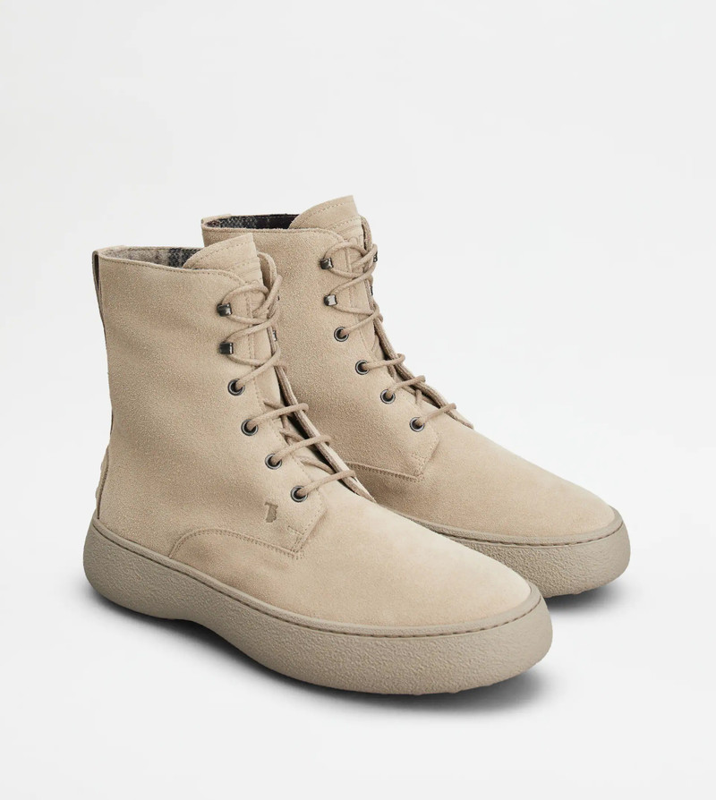 TOD'S W. G. LACE-UP ANKLE BOOTS IN SUEDE - BEIGE 4