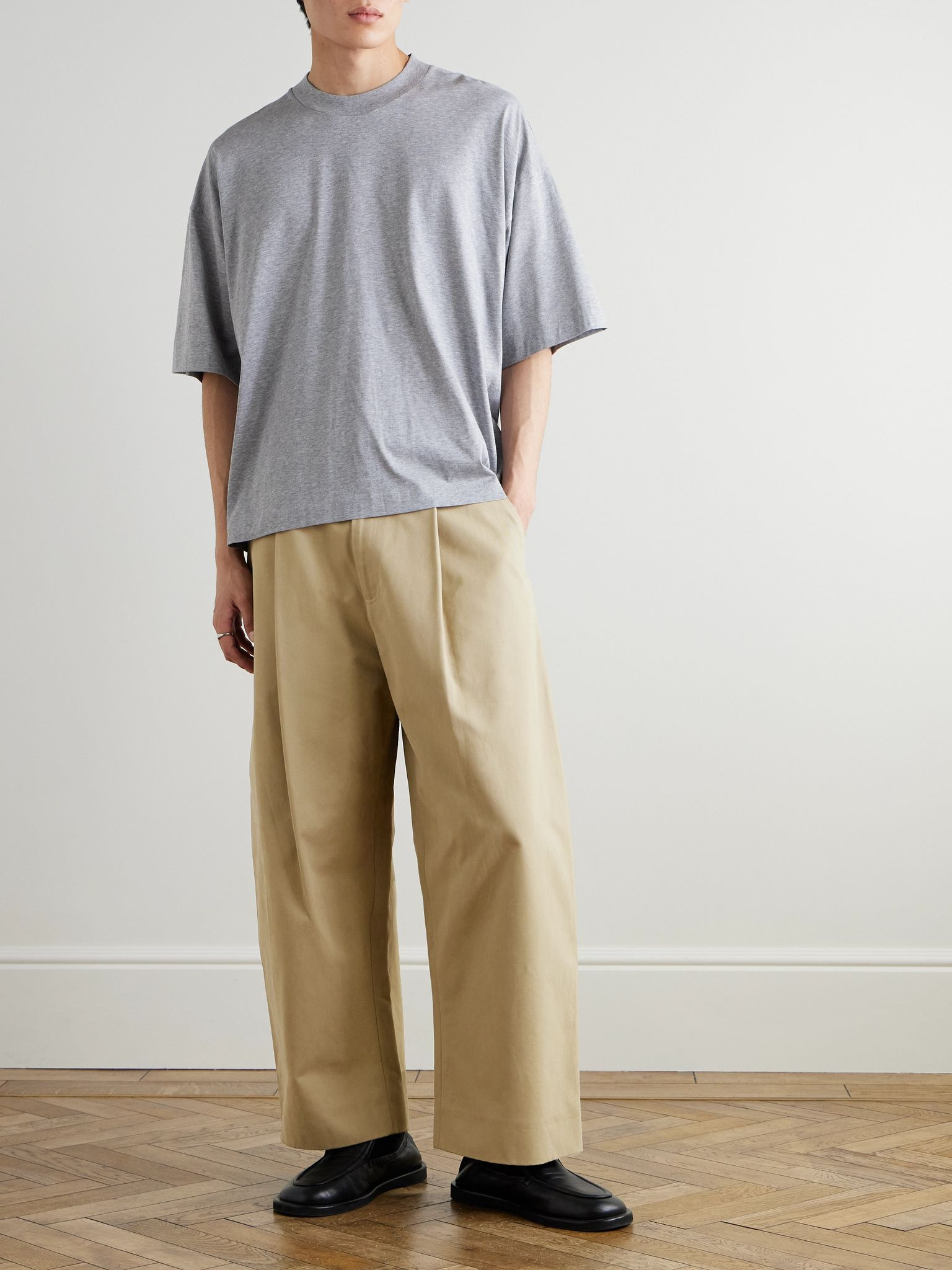 Sorte Wide-Leg Pleated Cotton-Twill Trousers Beige - 2