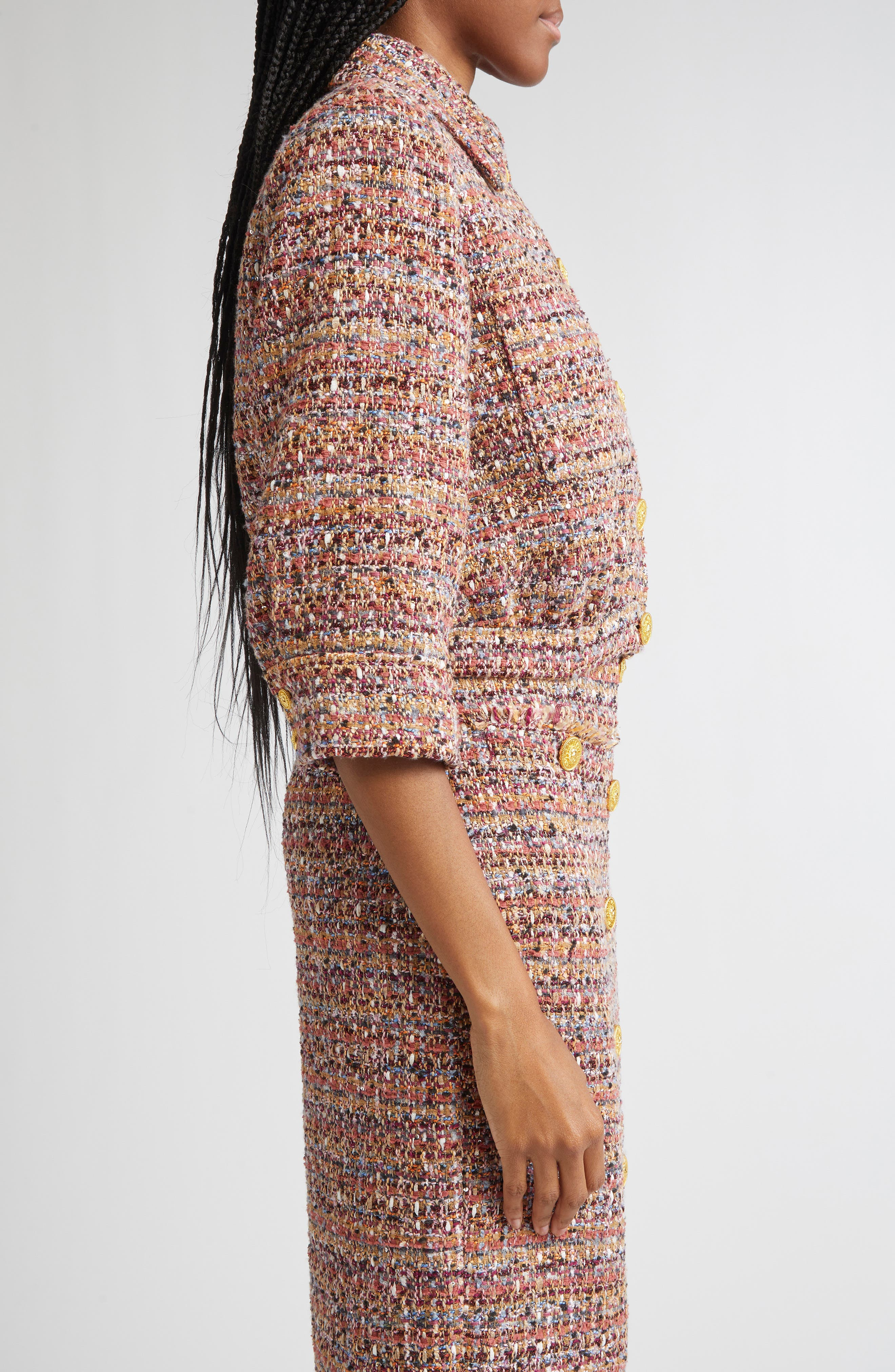 L'AGENCE Jia Crop Tweed Jacket in Mauve/Tan Multi Tweed at Nordstrom - 4