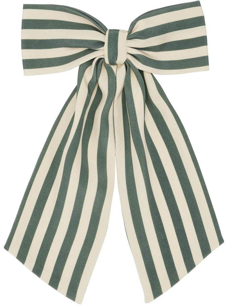 Green & Off-White Soda Stripe Bow Barrette 1