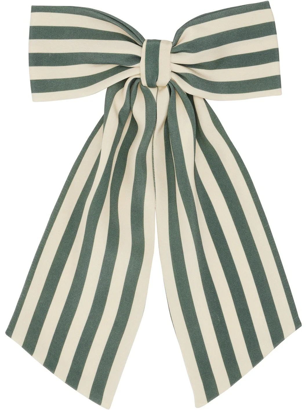 Green & Off-White Soda Stripe Bow Barrette - 1
