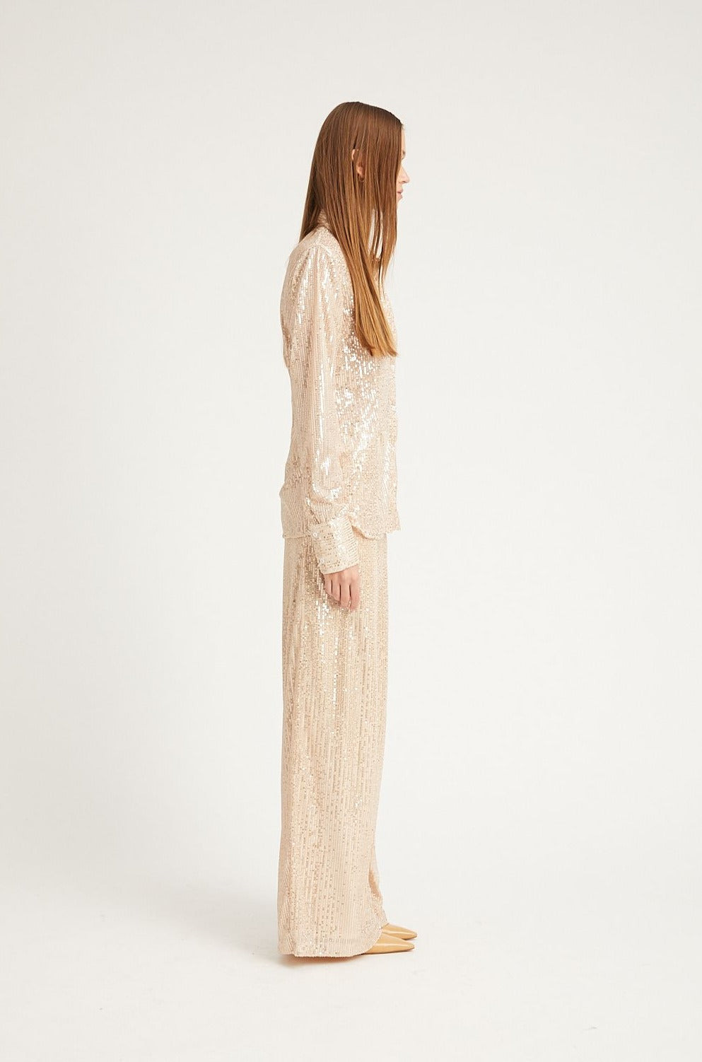 OFF WHITE SEQUIN FITTED BUTTON DOWN - 3