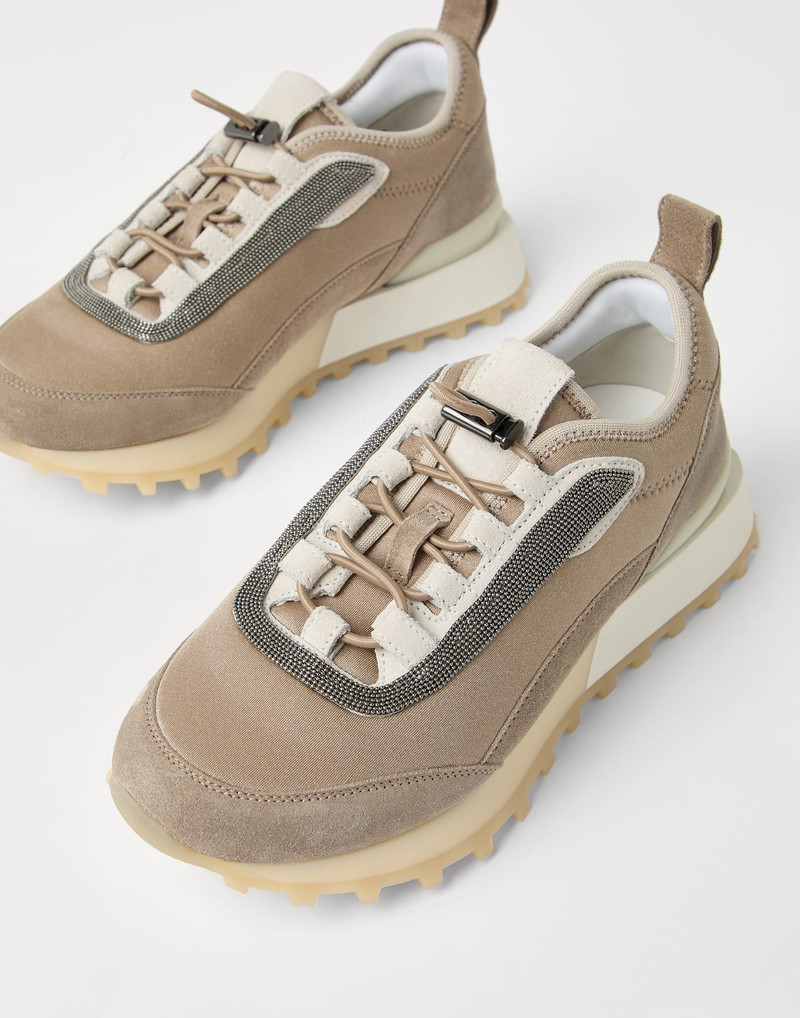 Techno fabric and suede runners with precious trim 3