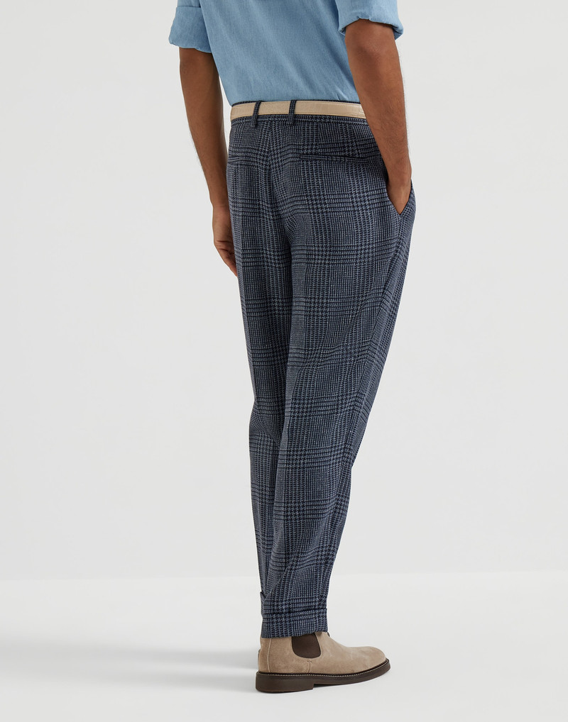 Brunello Cucinelli Wool, alpaca and silk Prince of Wales leisure fit trousers with double pleats outlook