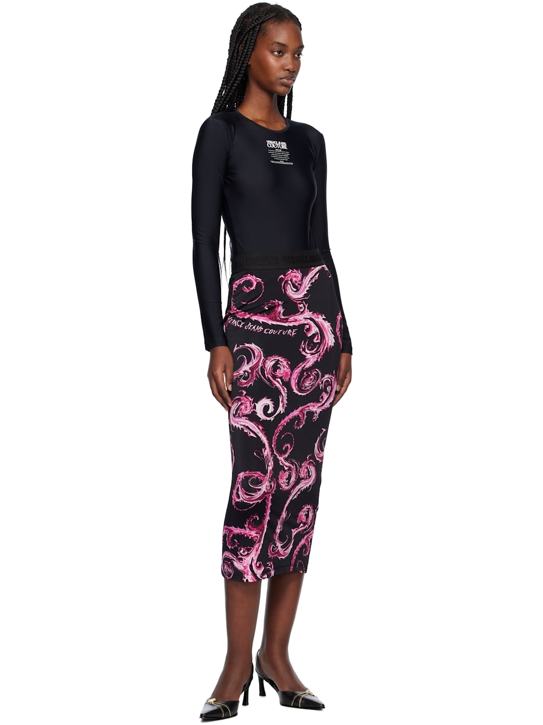 Black & Purple Barocco Midi Skirt - 4