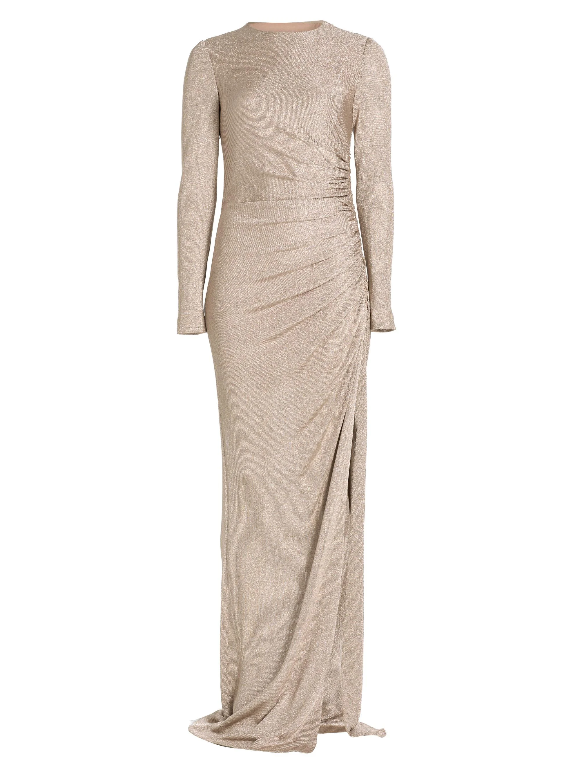 Women's Draped Metallic Jersey Gown - Platinum - 1