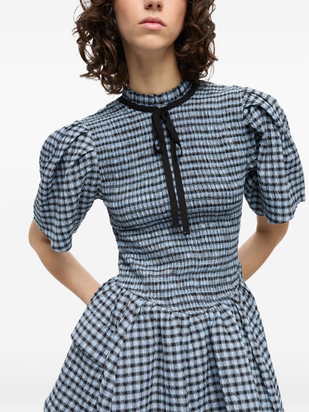 checked seersucker mini dress - 4