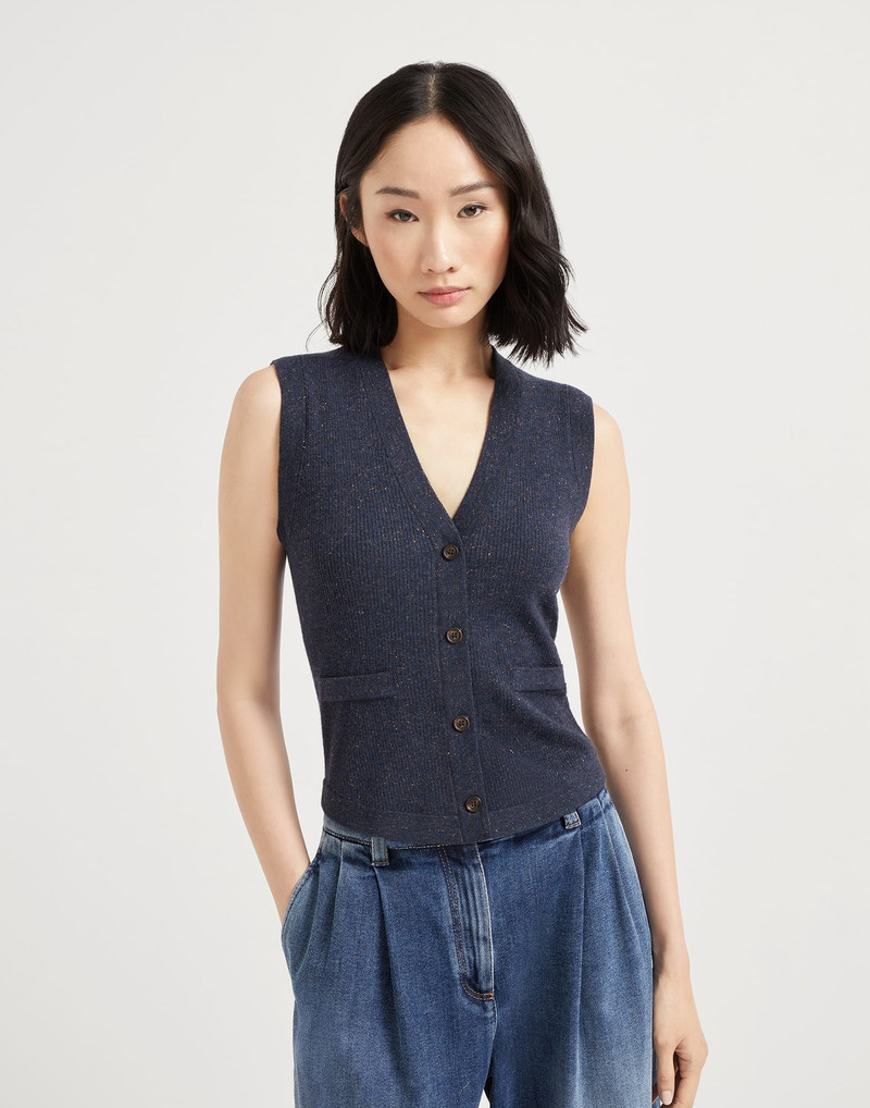Sparkling cashmere rib knit vest - 1