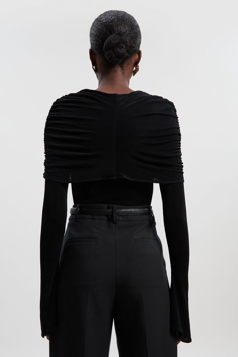 Drapey Crepe Detail Flare Sleeve Bodysuit 4