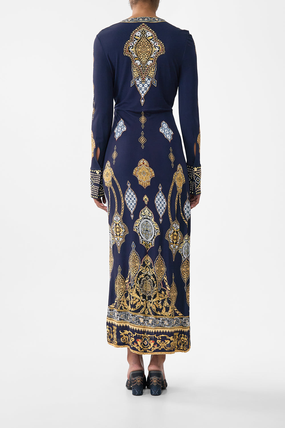 LONG V NECK TWIST FRONT JERSEY DRESS - 3
