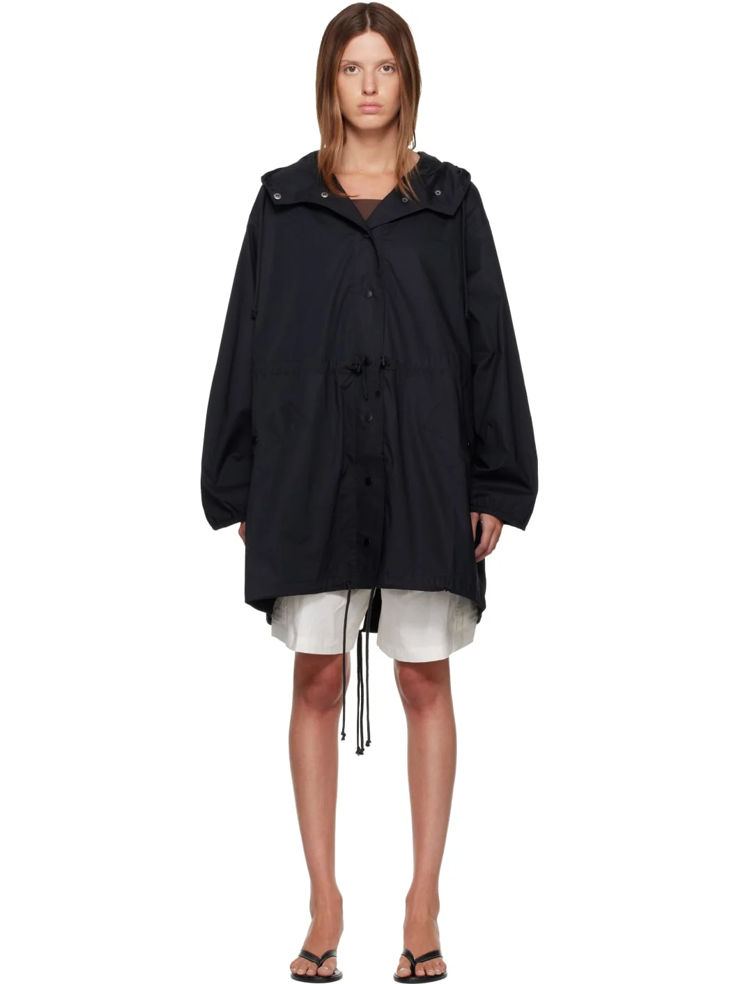 Black Woven Cotton Oversized Anorak - 1