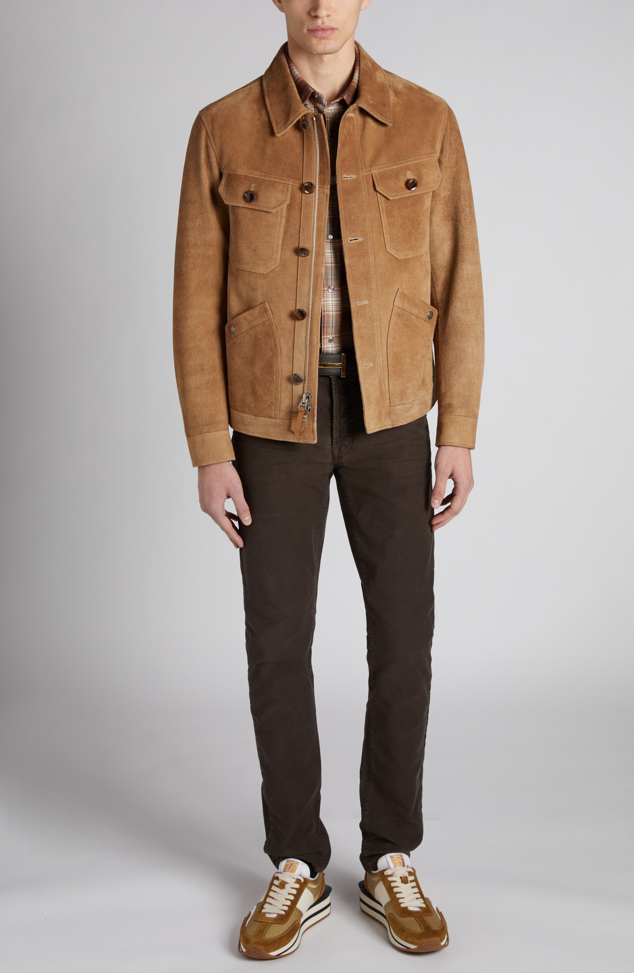 TOM FORD Grand Check Western Shirt in Brown Combo Brown/White at Nordstrom - 2