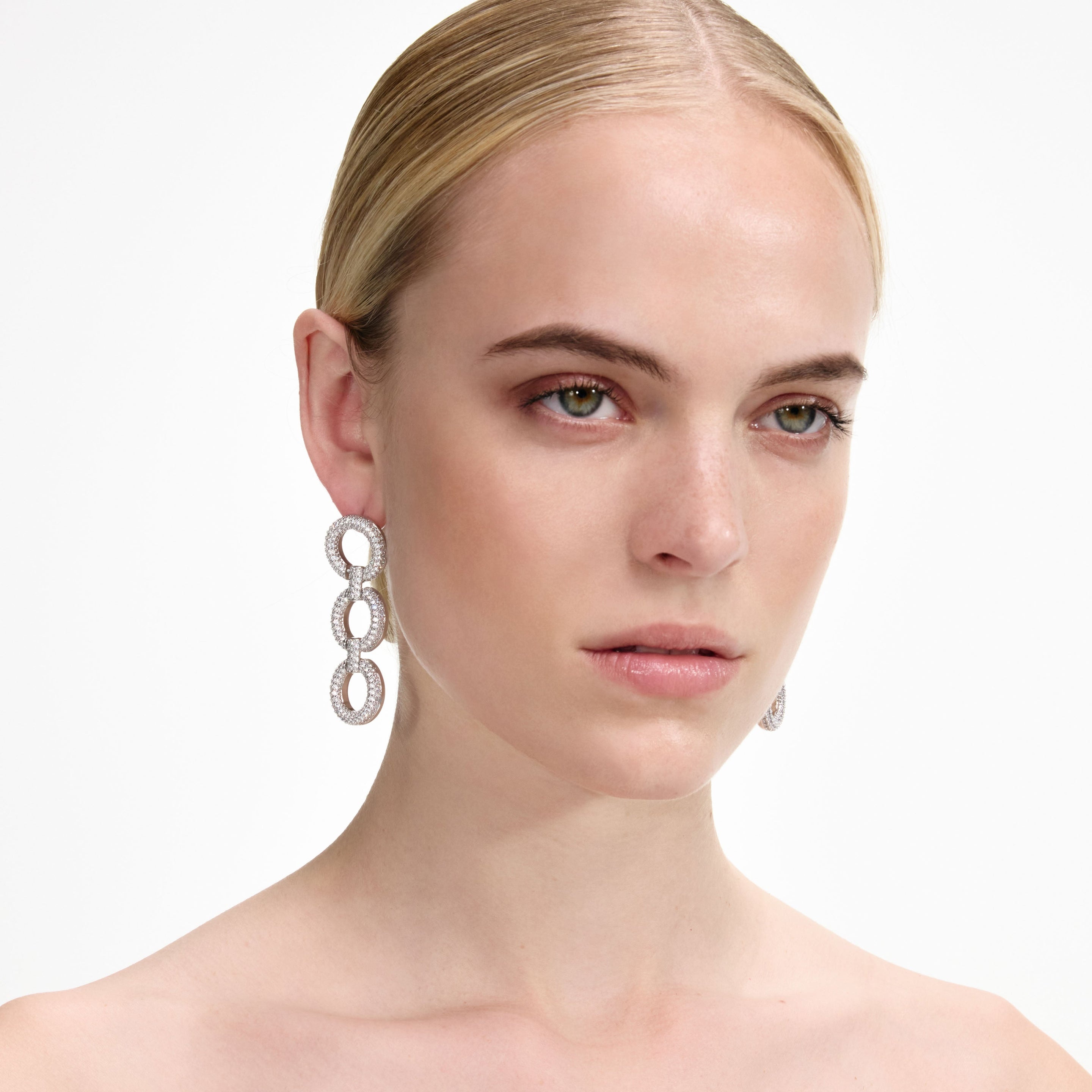Crystal Link Three Tiered Earrings - 4