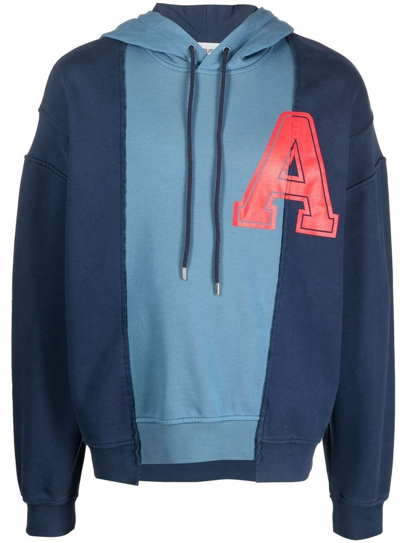 panelled logo-print hoodie 1