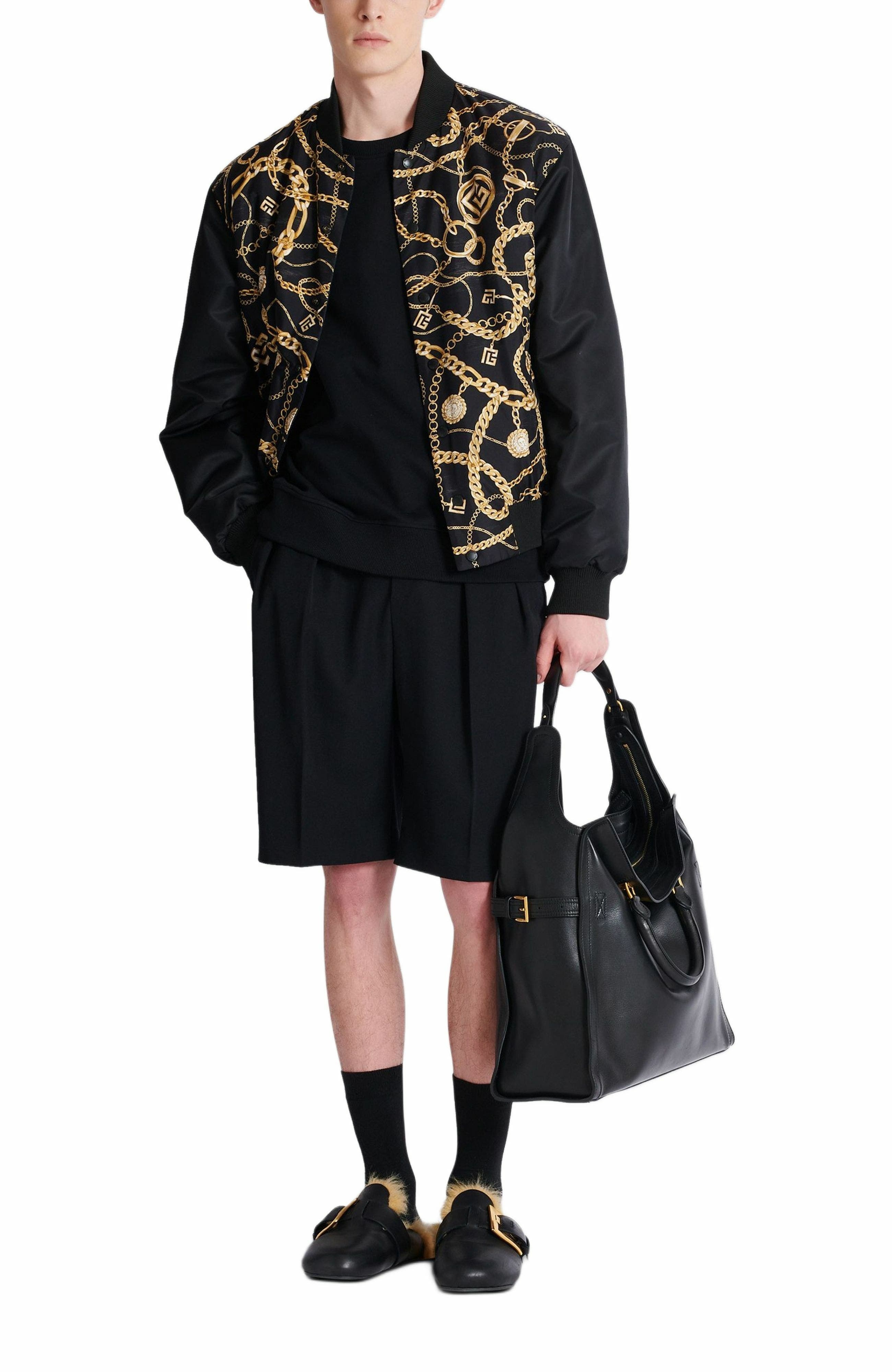 Balmain Reversible printed bomber jacket with Chaînes pattern in Black at Nordstrom - 2