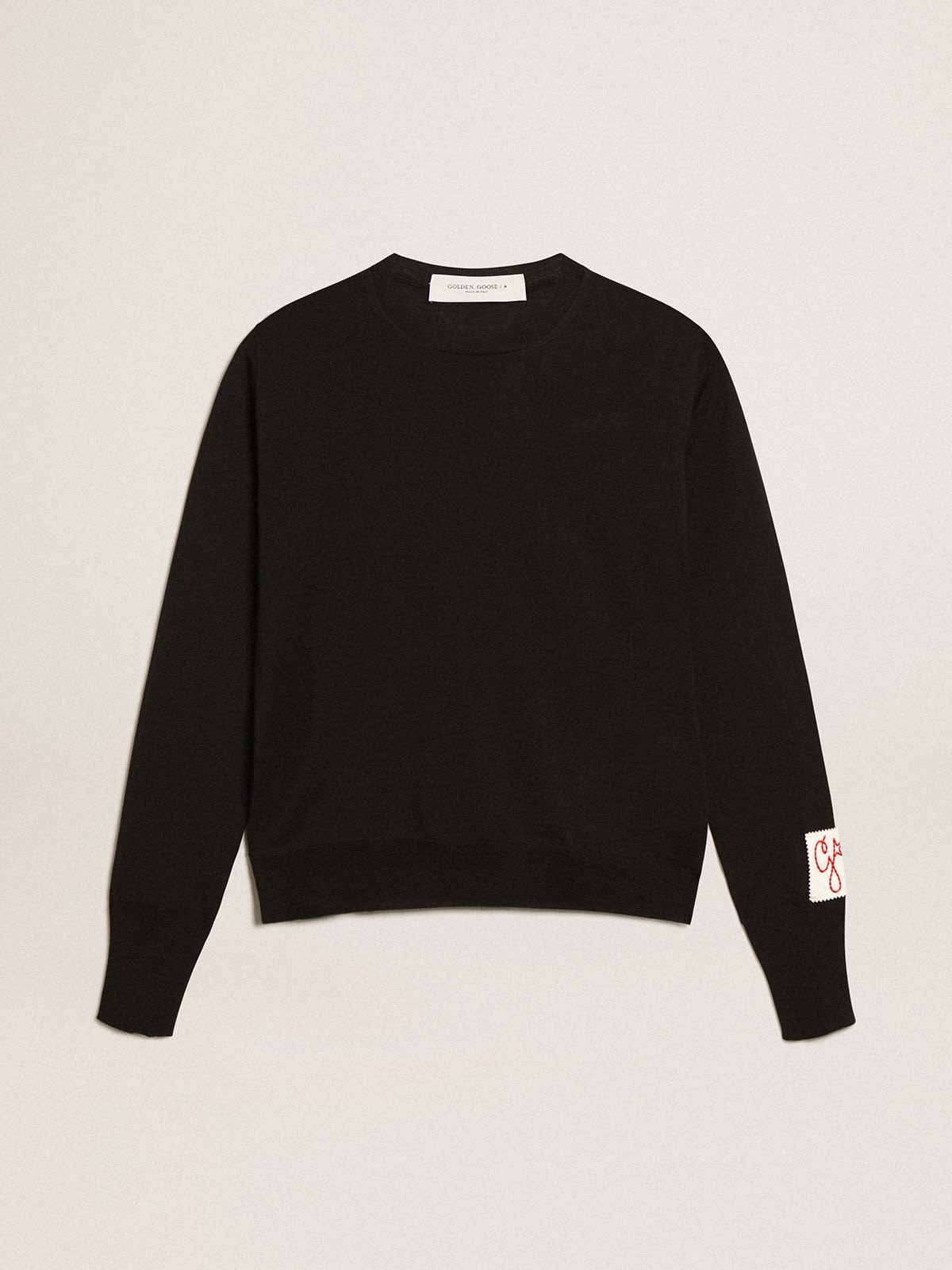 Women's round-neck sweater in black wool - 1