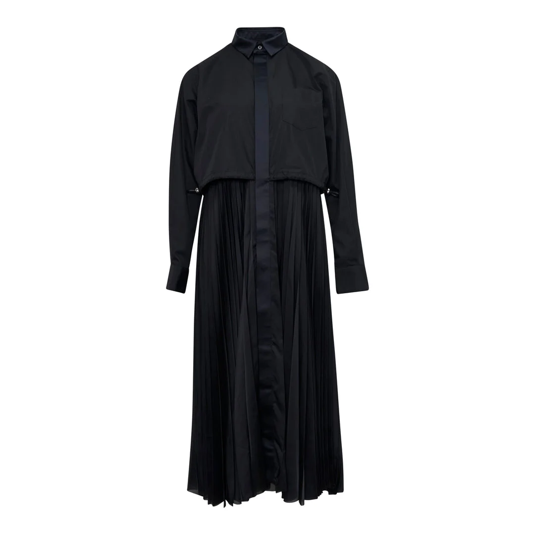 Poplin x Satin Pleated Dress - 1