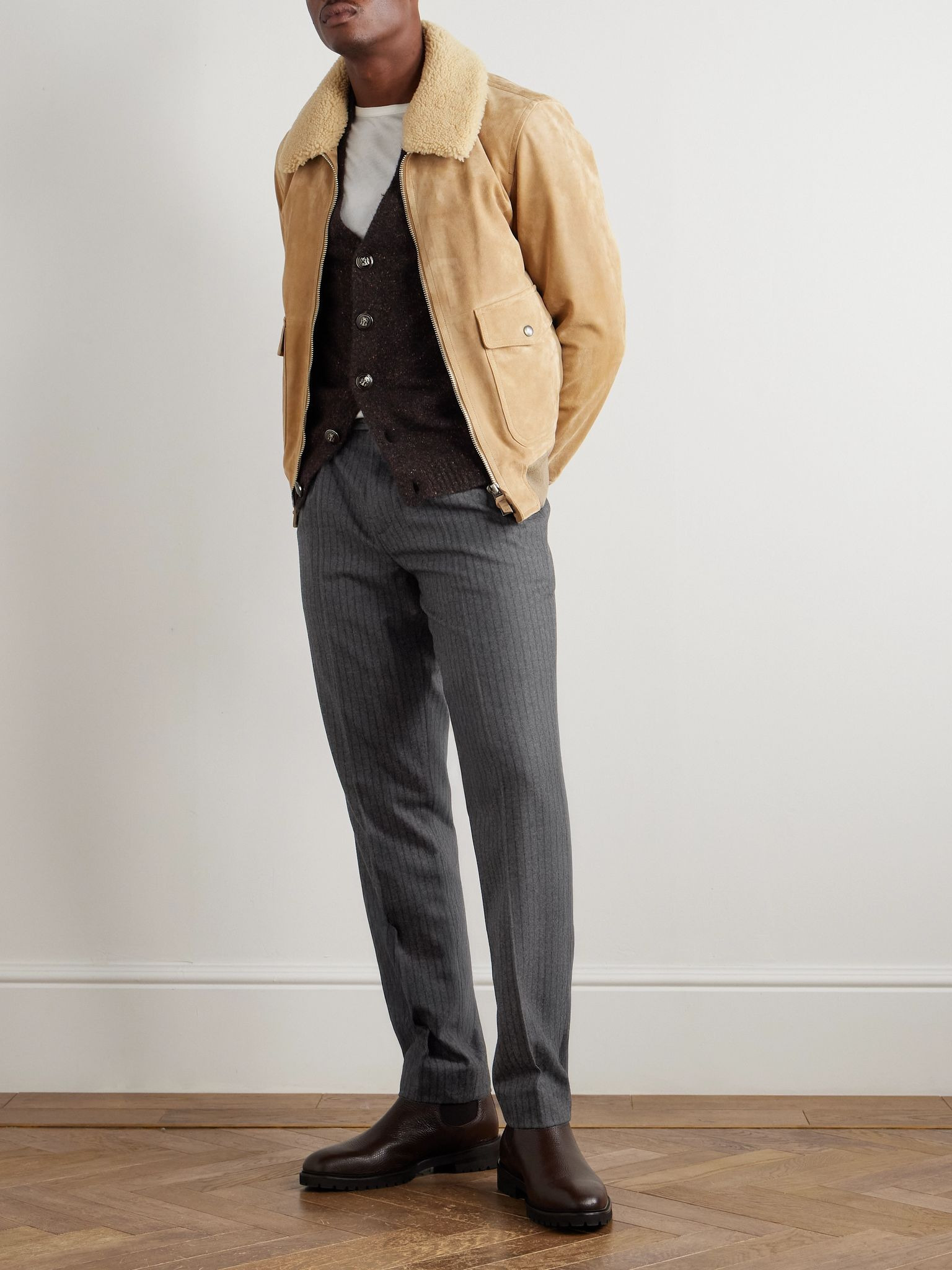 Straight-Leg Pleated Striped Wool-Flannel Suit Trousers Gray - 2