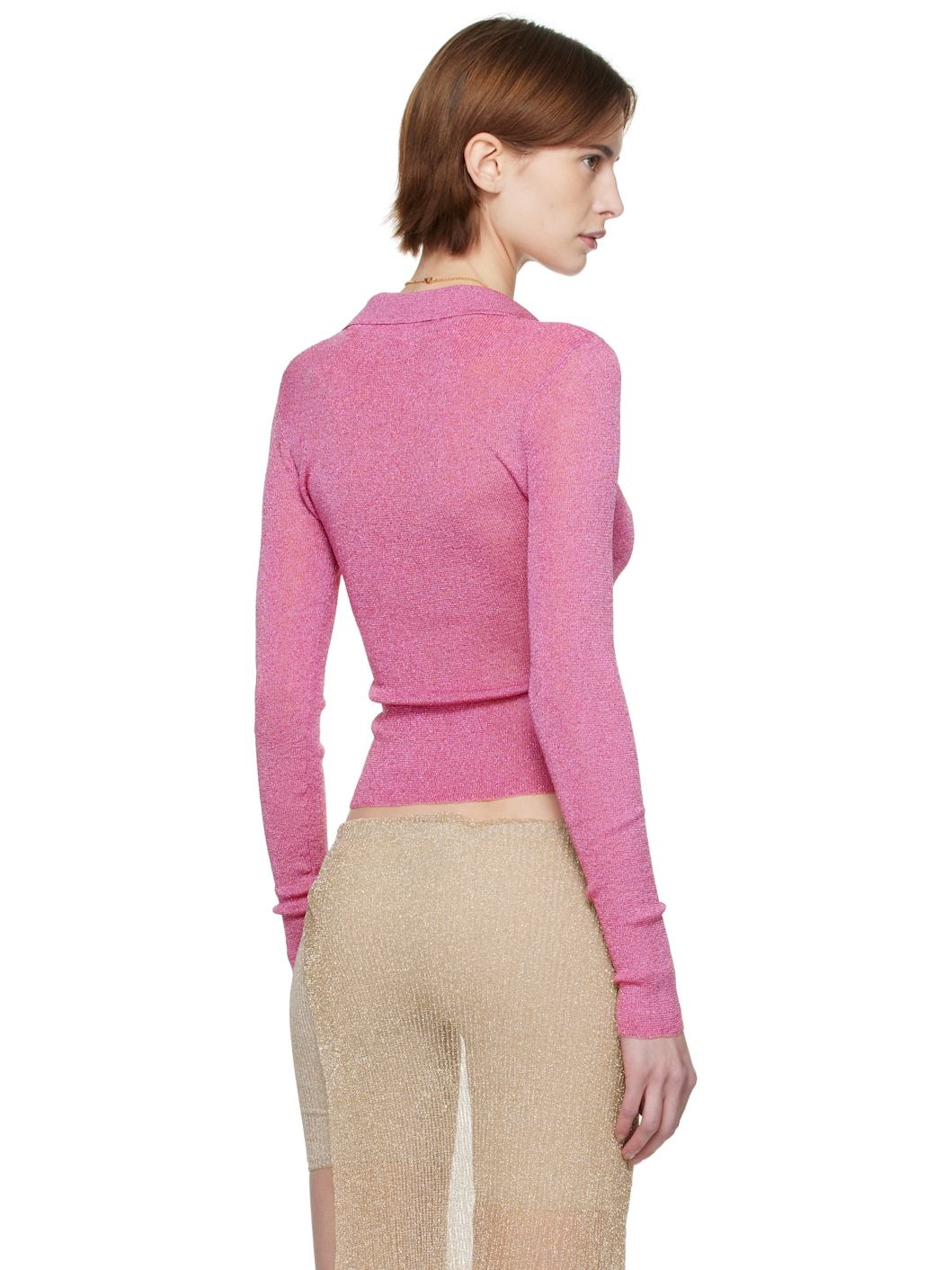 SSENSE Exclusive Pink Metallic Long Sleeve Polo - 3