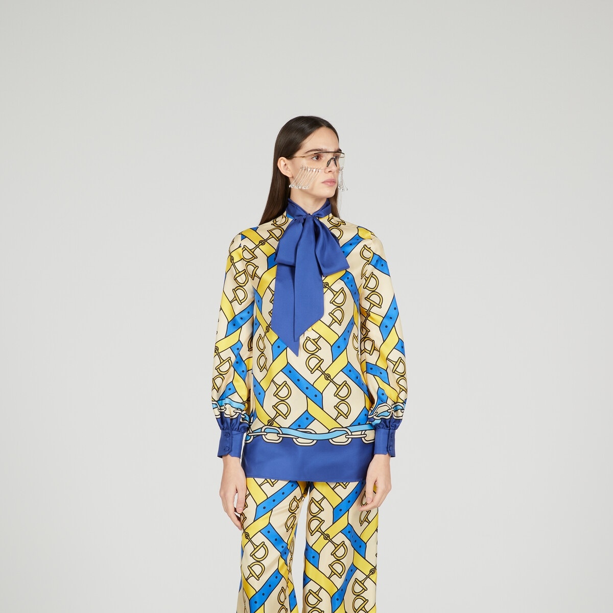 Horsebit strap print silk shirt - 6
