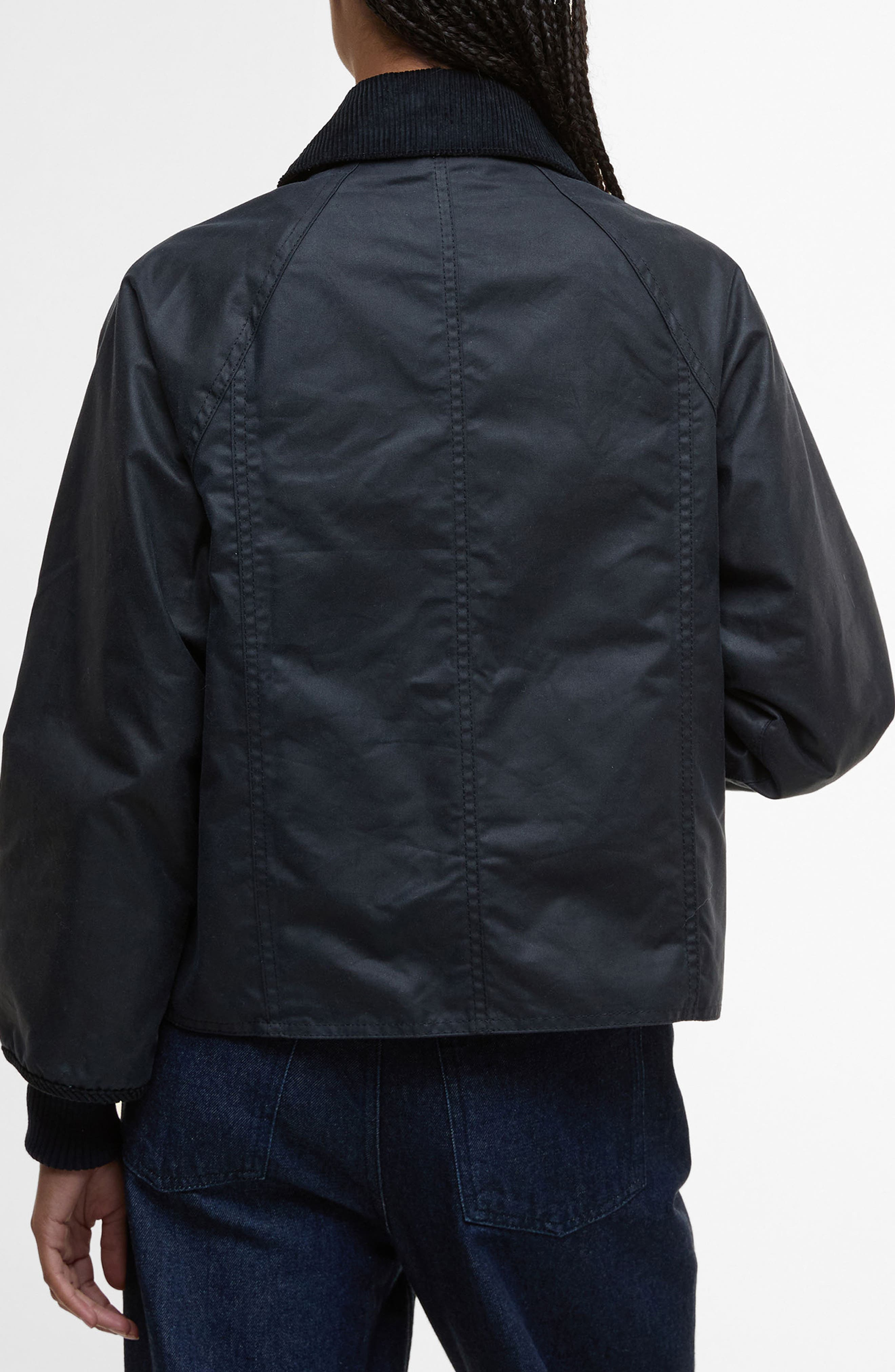 Barbour Beadnell Crop Waxed Cotton Jacket in Navy Classic at Nordstrom - 2