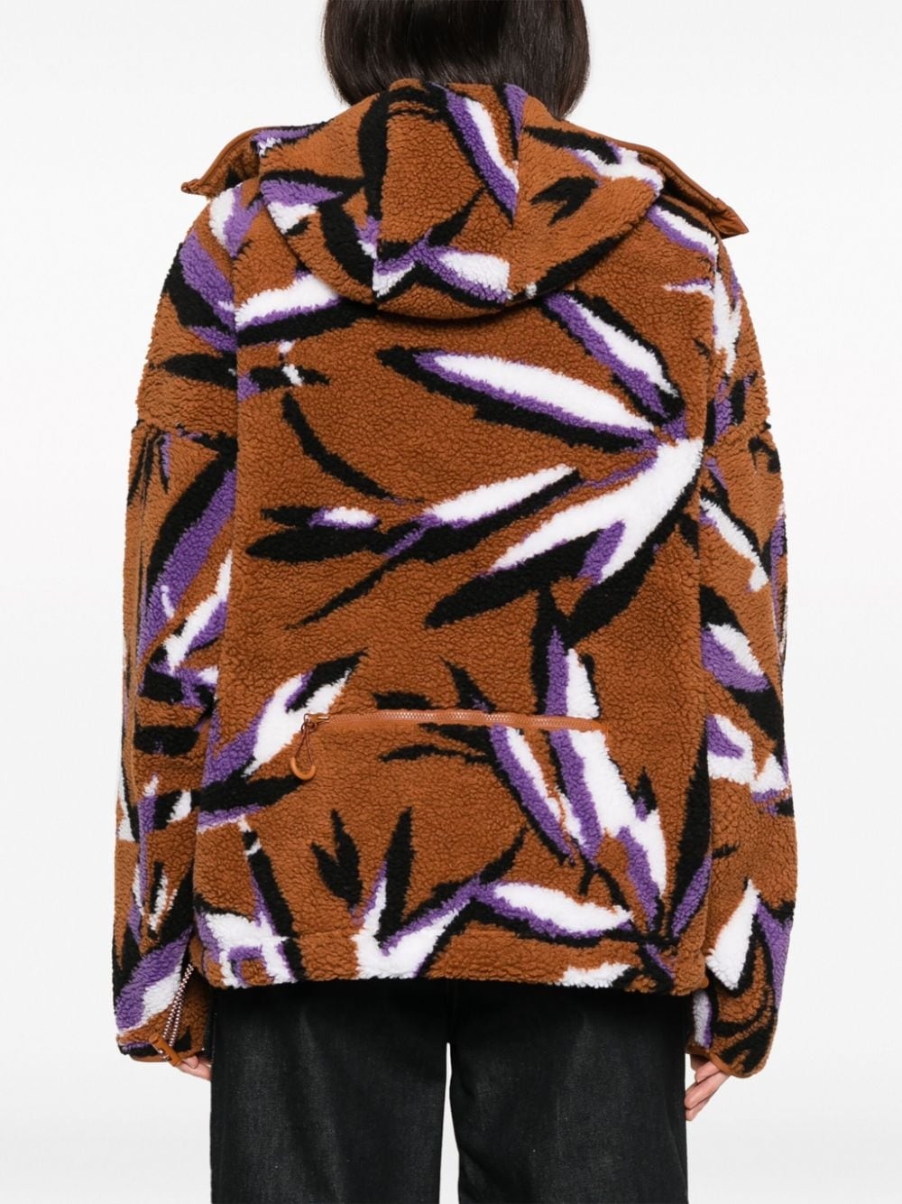 leaf-print zip-up fleece jacket - 4