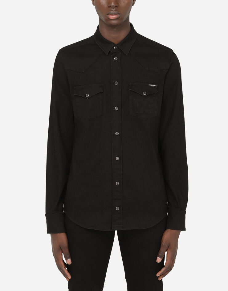 Black stretch denim shirt with DG logo - 1