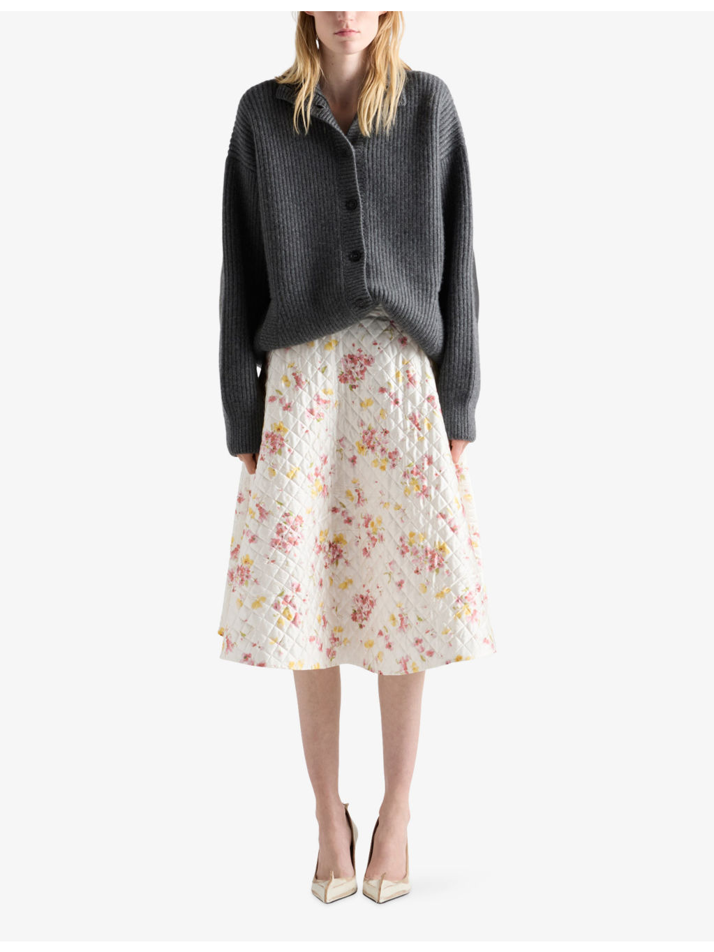Floral-Print Quilted Satin Circle Midi Skirt - 2