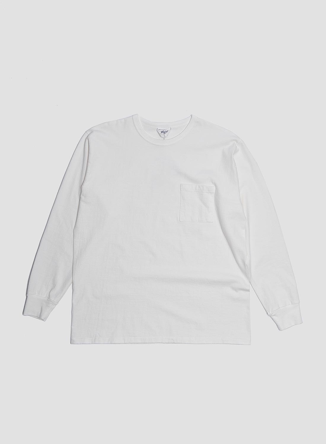 Allevol Heavy Duty Crew Neck Pocket Long Sleeve T-Shirt in White - 1