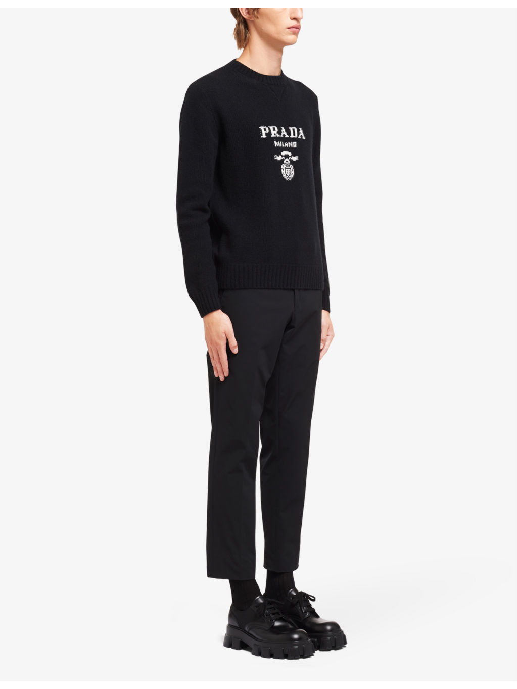 Intarsia-logo crewneck wool and cashmere-blend knitted jumper - 3