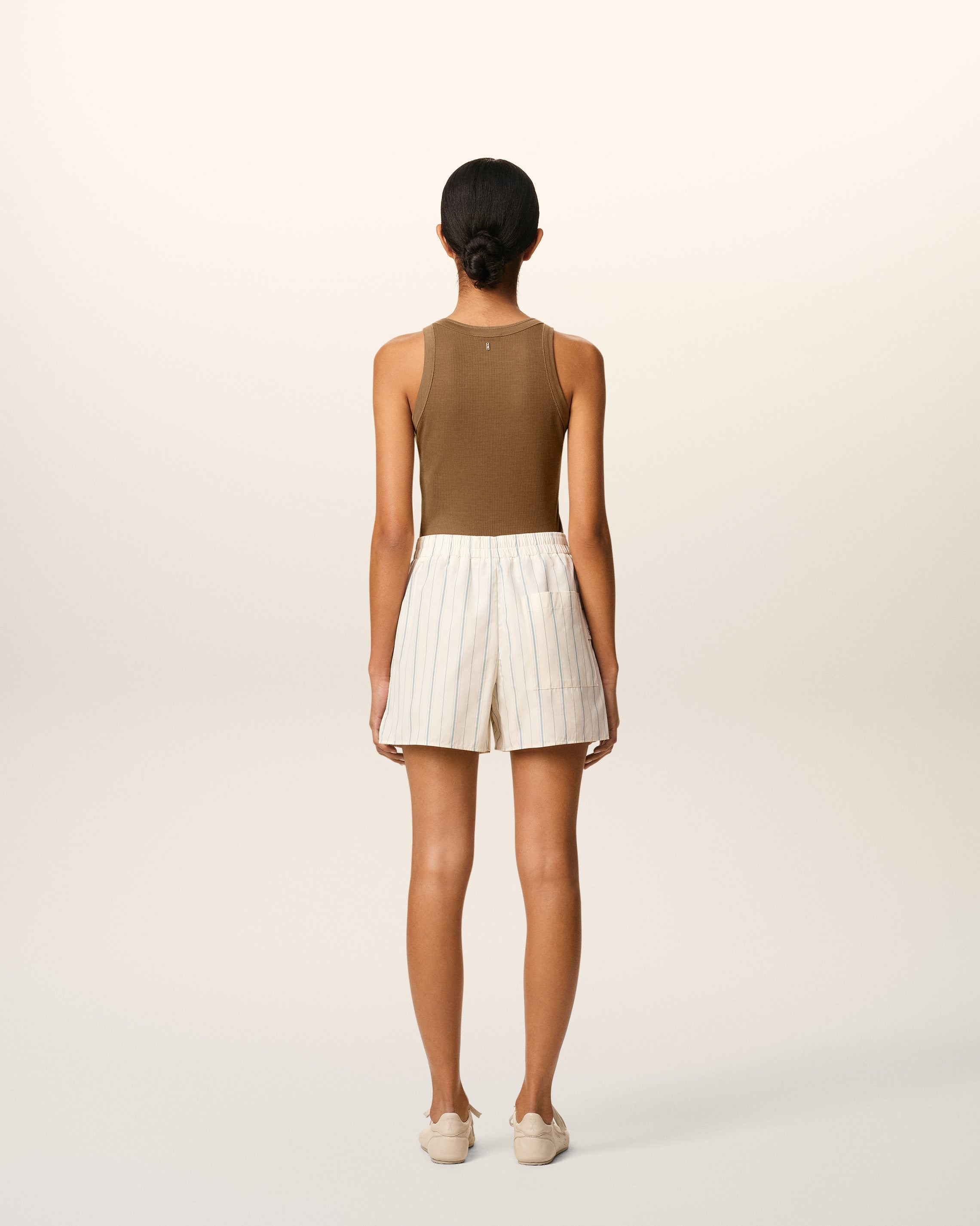 BEIGE COTTON STRIPED SHORT - 8