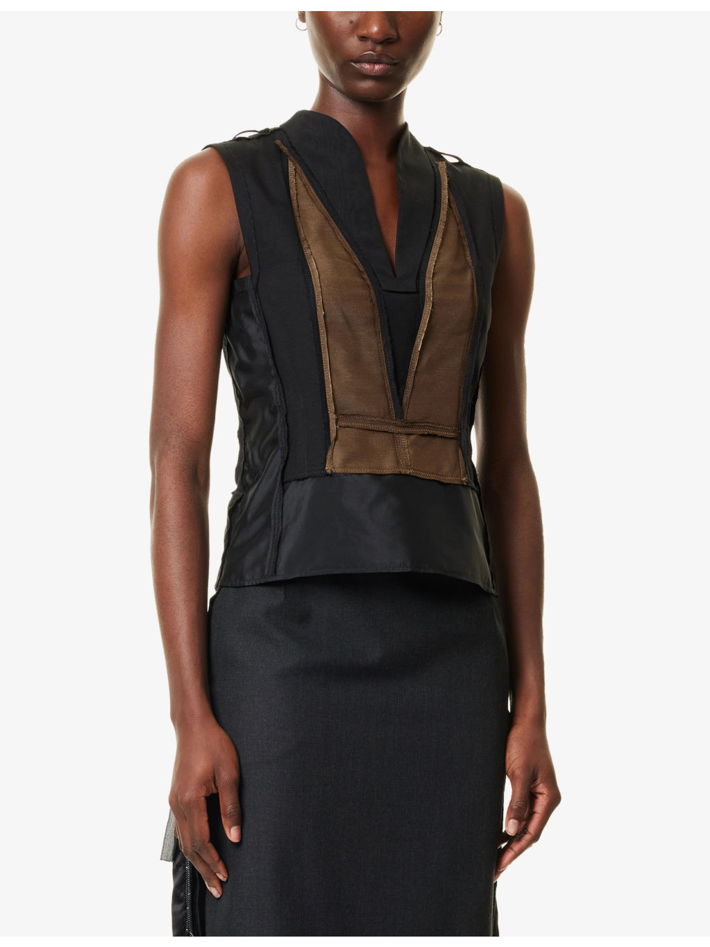 Contrast V-Neck Cotton-Blend Top - 3