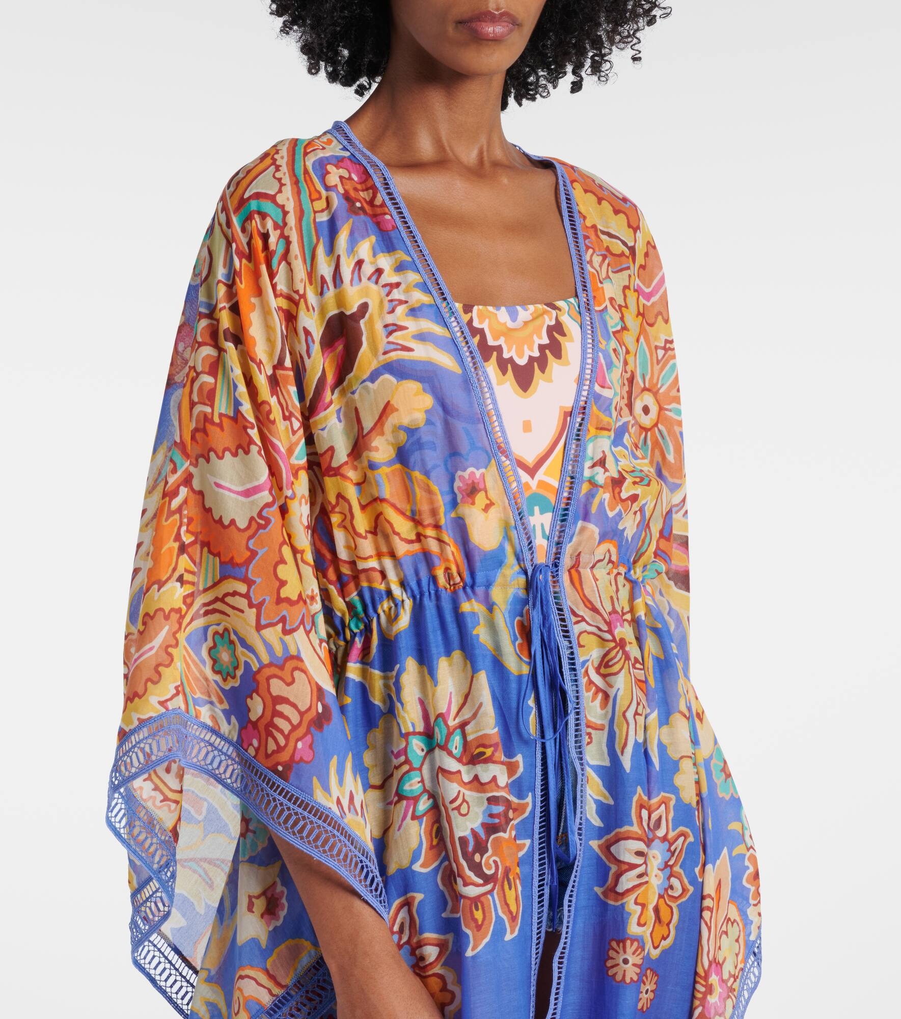 Printed cotton and silk beach cover-up - 5