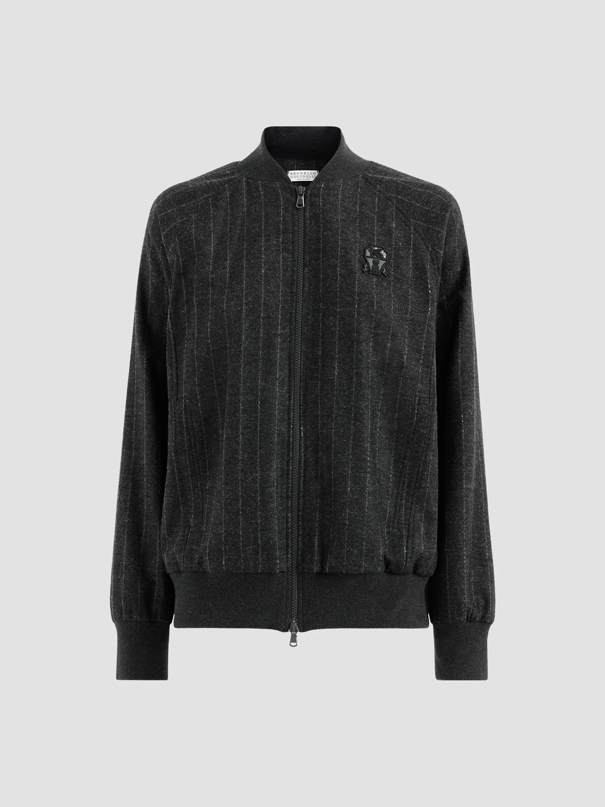 Women's Comfort Virgin Wool Dazzling Chalk Stripe Sweatshirt with Logo - Anthracite - 1