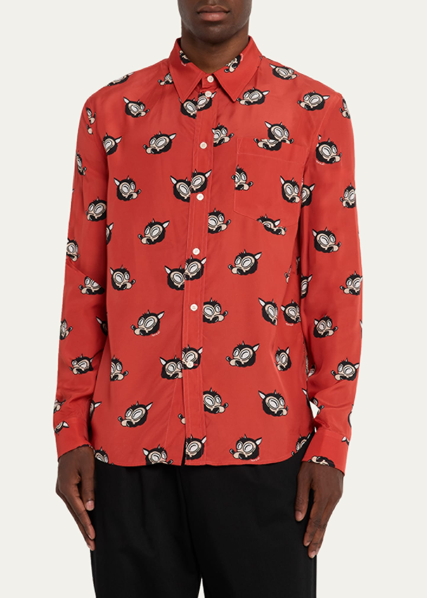 Men's Wolf-Print Point Collar Sport Shirt - 4