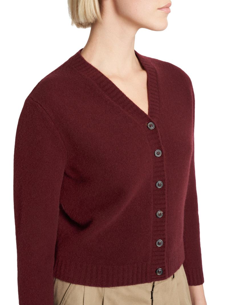 Women's Wool V-Neck Cardigan - Bordeaux 6