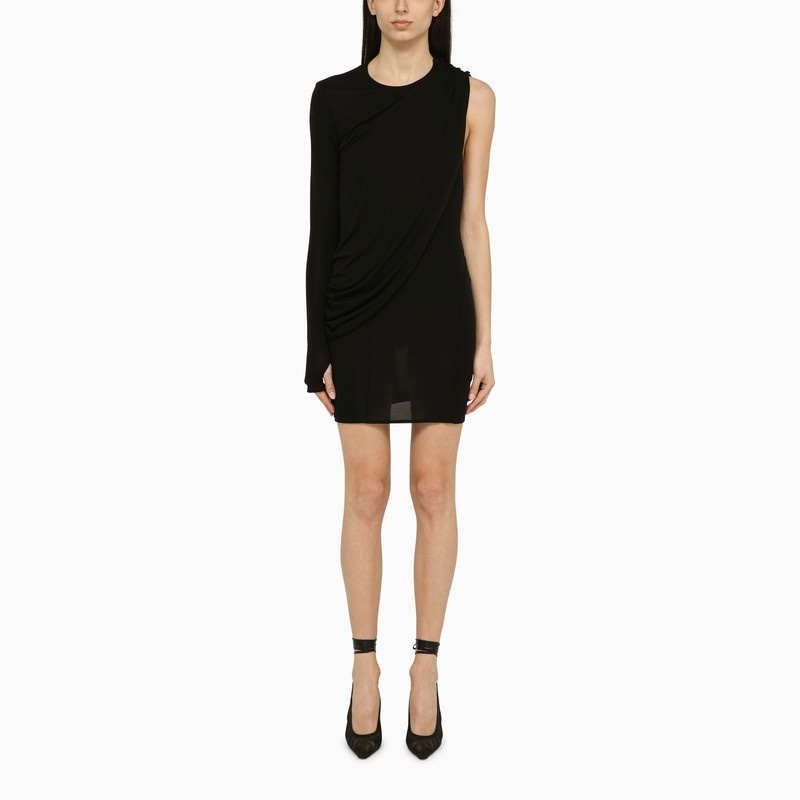 BLACK VISCOSE ONE-SHOULDER DRESS WITH DRAPE - 1